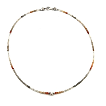 Collier Fein, Pfirschmondstein mit Perlen