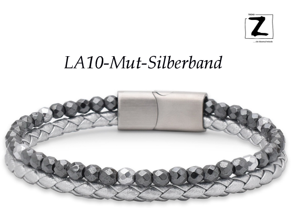 Lederband-Silber "Mut"