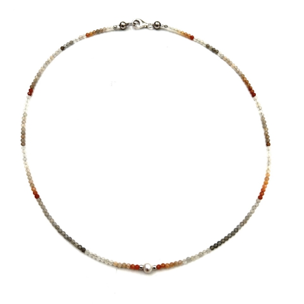 Collier Fein, Pfirschmondstein mit Perlen